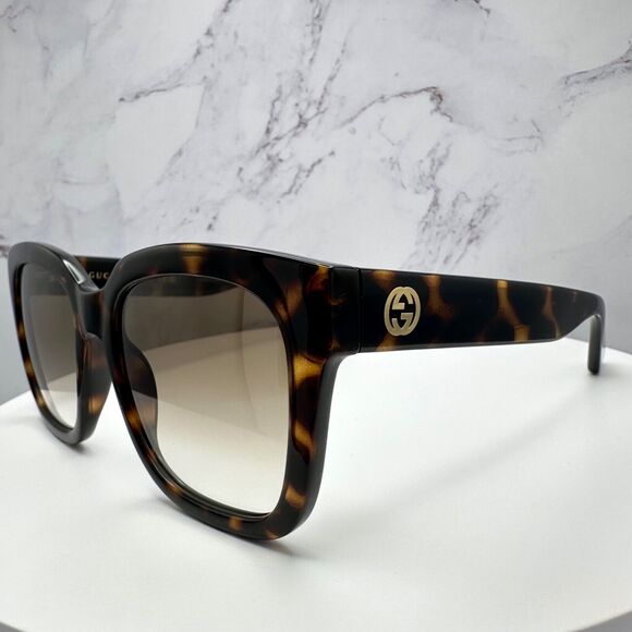 New Gucci Sunglasses Brown Tortoise Shell Square Gold GG Logo 54mm - Picture 16 of 16